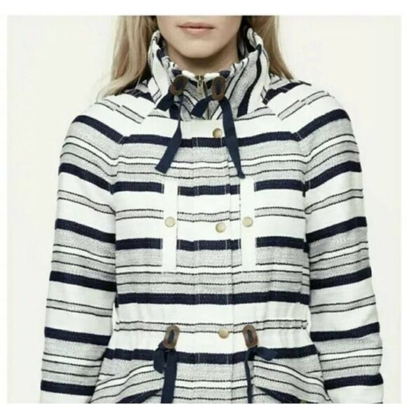 LOFT Breton Striped Nautical Jacket Blue White XS Beach Boat Vacation Preppy - Picture 4 of 12